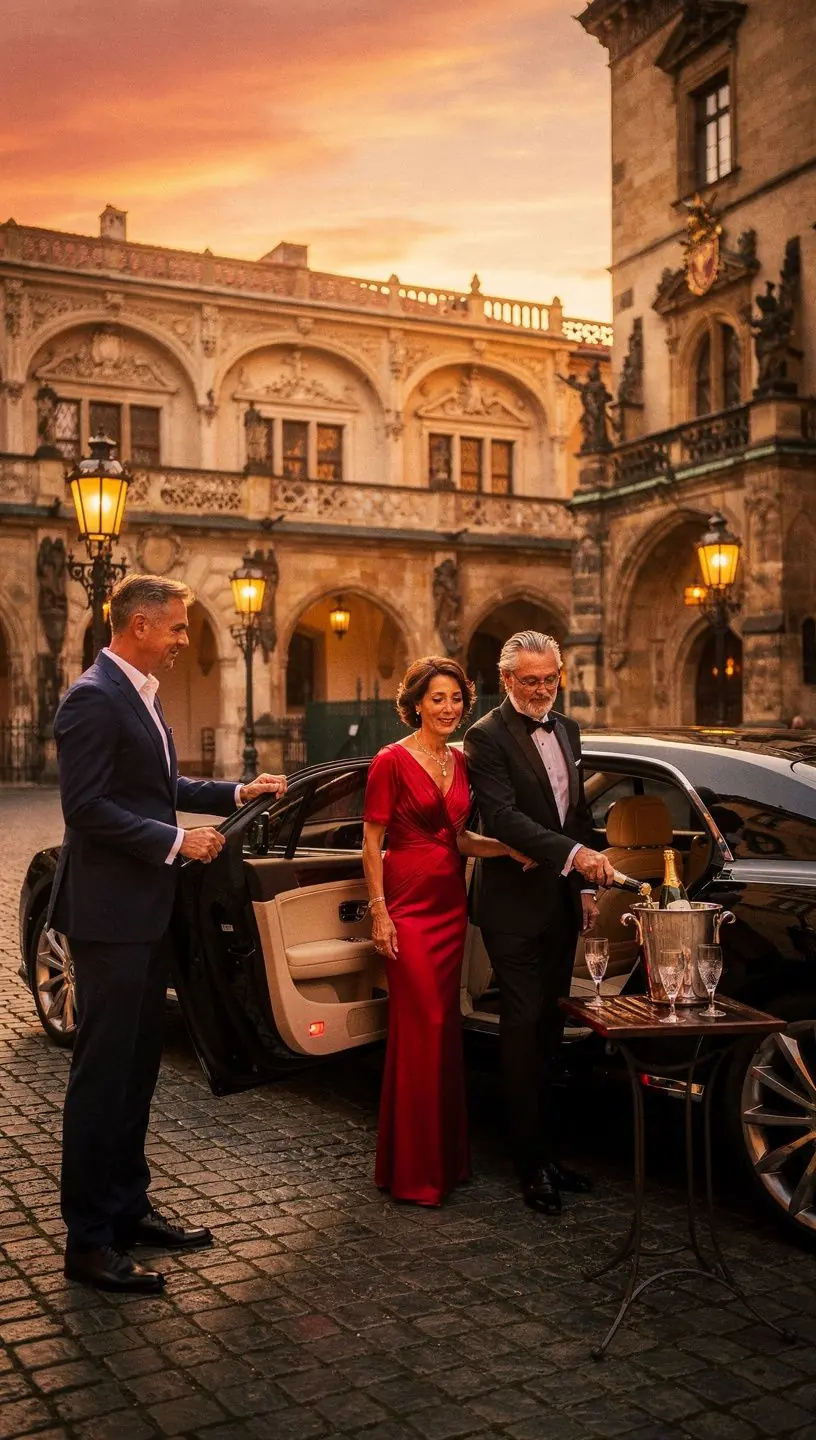 Luxusní SUV Range Rover s panoramatickou střechou na pozadí českého hradu.